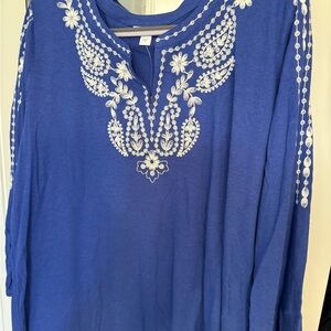 J. Jill Royal Blue Tunic with White Embroidery